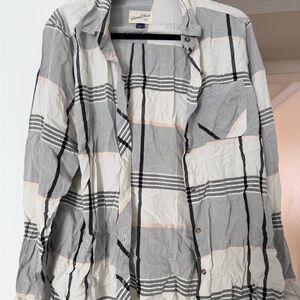 Universal Thread Checkered Button-Up Shirt - White & Gray